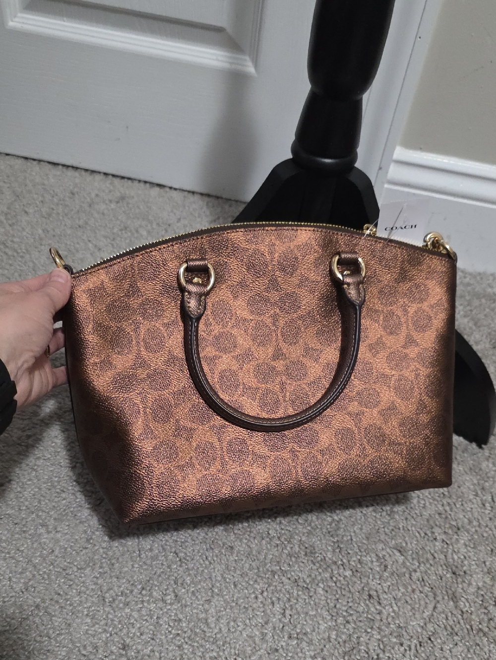 Coach Sadie Satchel Crossbody Bag in Metallic Signature Coated Canvas - Picture 3 of 16